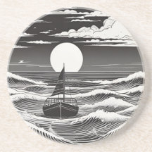 Svartvit Lonely Boat in Trouble at Sea