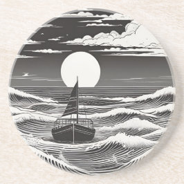 Svartvit Lonely Boat in Trouble at Sea Underlägg