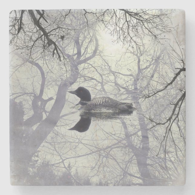 Svartvit loon på en     lakemarble-underlägg underlägg sten (Framsidan)