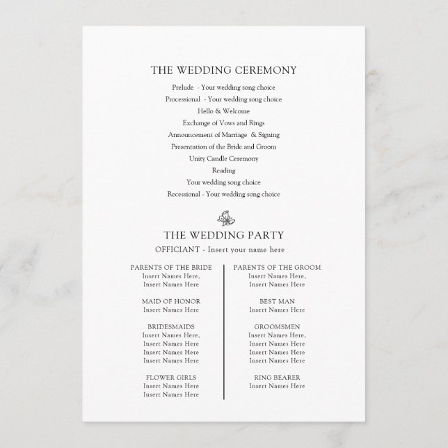 Svartvit loppur de lis bröllop tack program (Baksida)