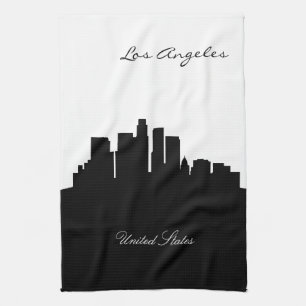 Svartvit Los Angeles horisont Kökshandduk