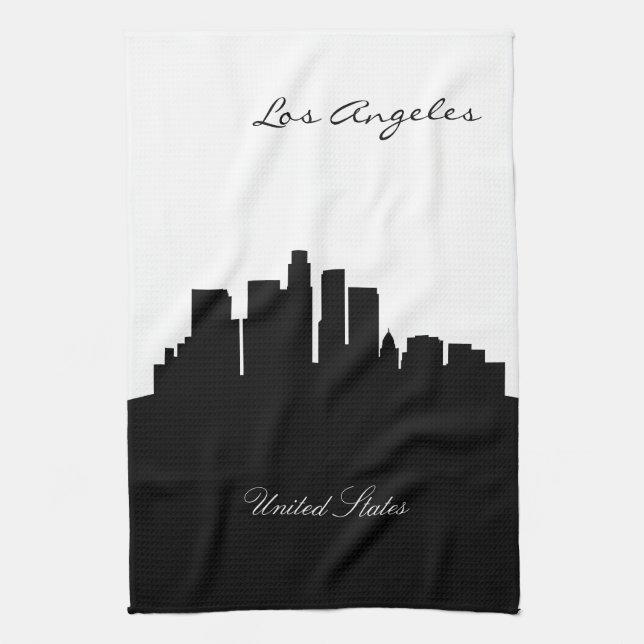 Svartvit Los Angeles horisont Kökshandduk (Vertikal)