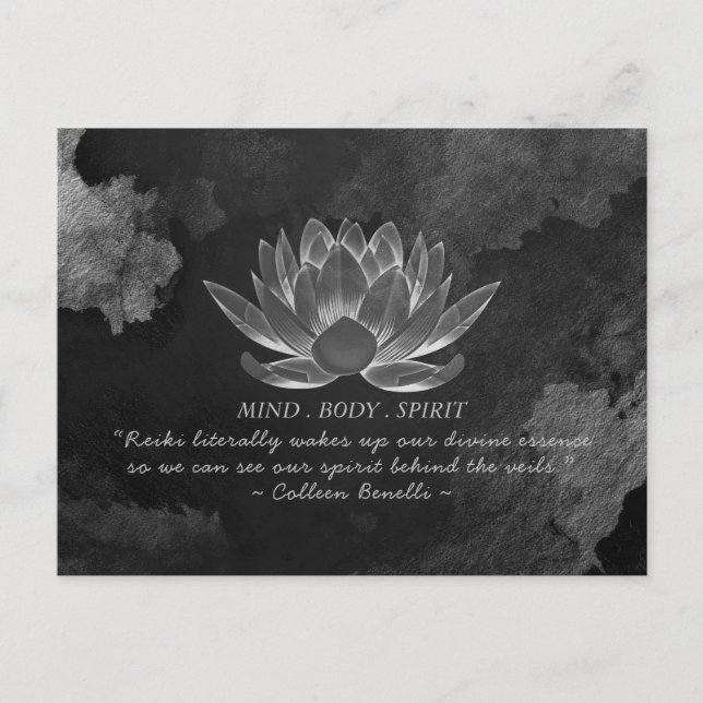 Svartvit Lotus Yoga Meditation-instruktionsoffert Vykort (Framsida)