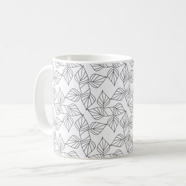 Svartvit löv. kaffemugg (Framsida vänster)