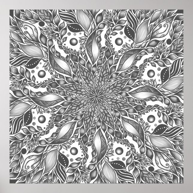 Svartvit löv mandala-kanvastryck poster (Framsidan)