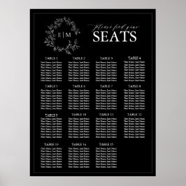 Svartvit lövbläda Vapensköld Monogram Bröllop Sitt Poster