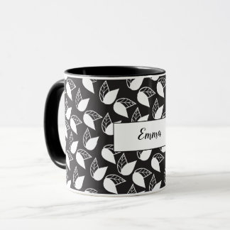 Svartvit lövpersonlig mugg