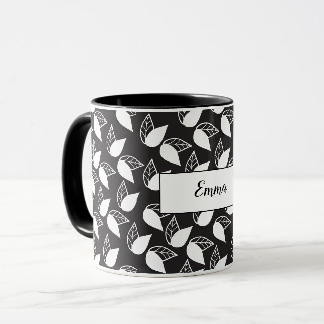 Svartvit lövpersonlig mugg (Framsida vänster)