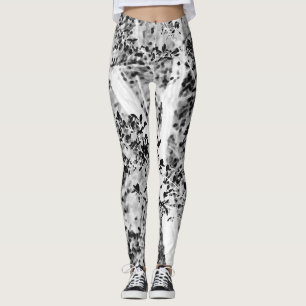 Svartvit lövrik Yoga övar spring Leggings