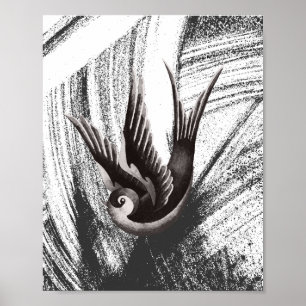 Svartvit, lugg teckning av fågel poster