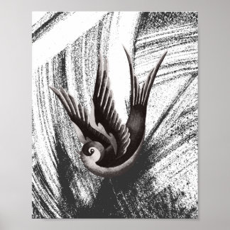 Svartvit, lugg teckning av fågel poster