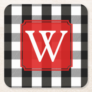 Svartvit LumberjackplädMonogram Underlägg Papper Kvadrat