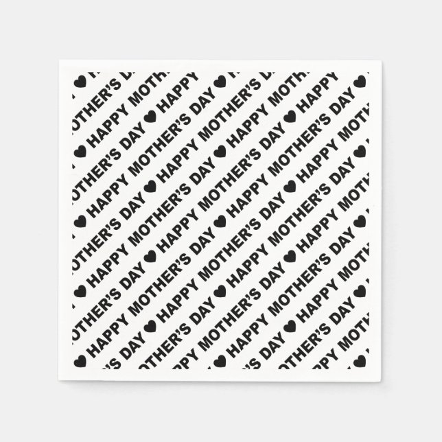 Svartvit lycklig Mors dag vid den vita Pappersserv Pappersservett (Framsidan)