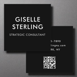Svartvit lyxfärgad minimal typografi QR-kod Fyrkantigt Visitkort