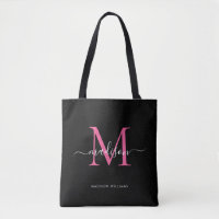 Svartvit Magenta Monogram Rosa Skript Namn Initial