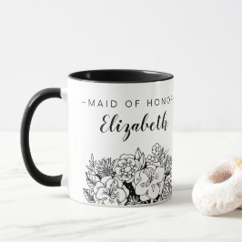 Svartvit MAID OF HONORbukett med namn Mugg