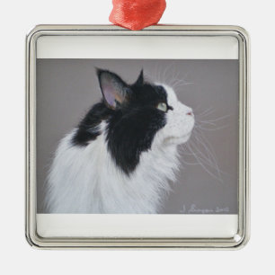 Svartvit Maine Cooncat. Julgransprydnad Metall