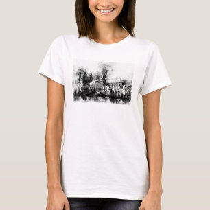 Svartvit målning av Notre Dame Cathedral T Shirt