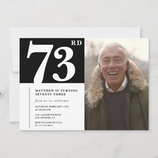 Svartvit Manar 73-årsdag Inbjudningar (Framsida)