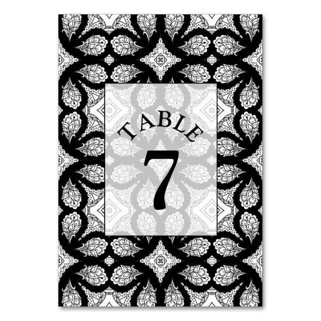 Svartvit Mandala Bröllop Bordsnummer Card (Framsidan)