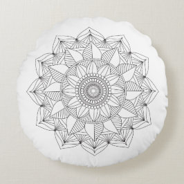 Svartvit Mandala Flower v1 Rund Kudde
