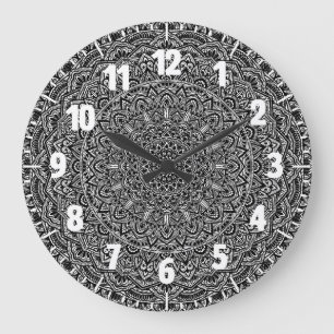 Svartvit Mandala för Zen Stor Klocka