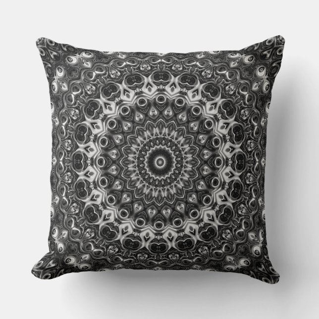 Svartvit Mandala Geometric Design Kudde (Framsida)
