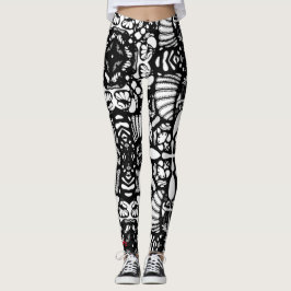svartvit mandala hand plockade digital konst leggings