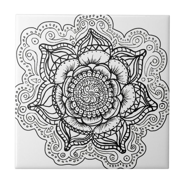 Svartvit Mandala Kakelplatta (Framsidan)