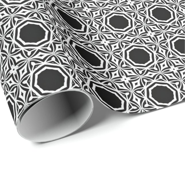 Svartvit Mandala linjer Mönster 1 Presentpapper (Rullad Hörn)