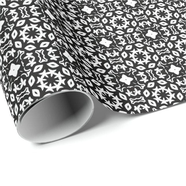 Svartvit Mandala linjer Mönster 2 Presentpapper (Rullad Hörn)