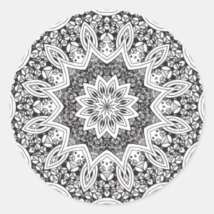 Svartvit Mandala Runt Klistermärke