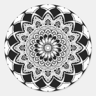 Svartvit Mandala Runt Klistermärke