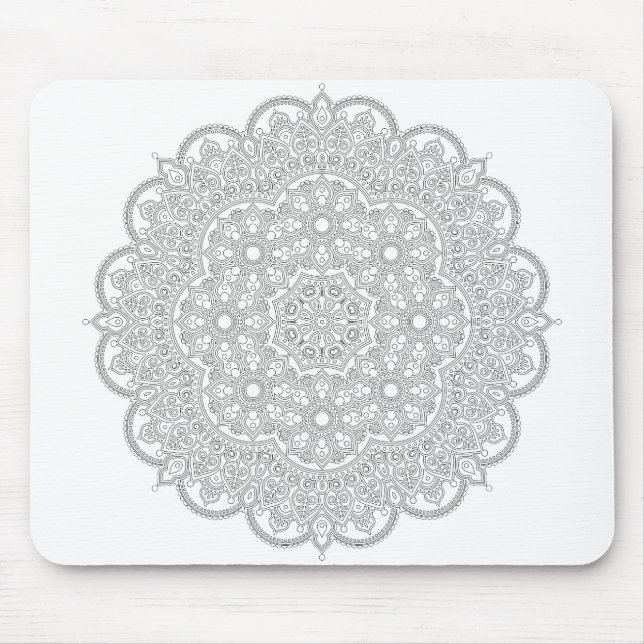 Svartvit Mandala som du kan Färg Musmatta (Framsidan)