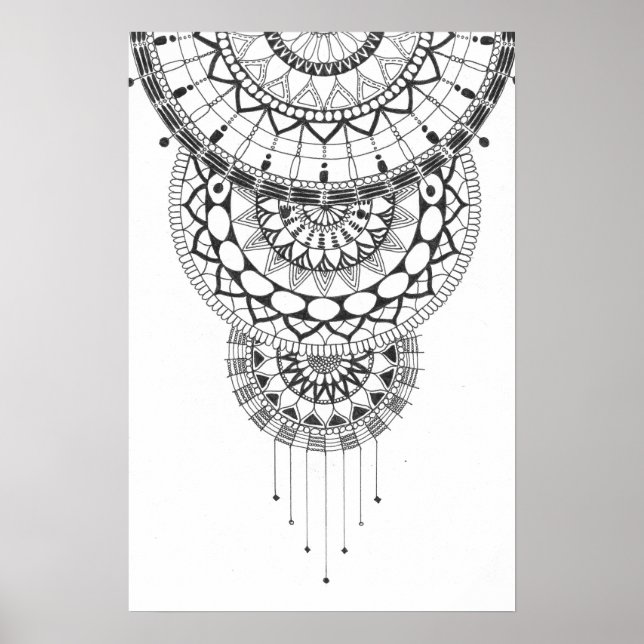Svartvit mandala-utskrift poster (Framsidan)