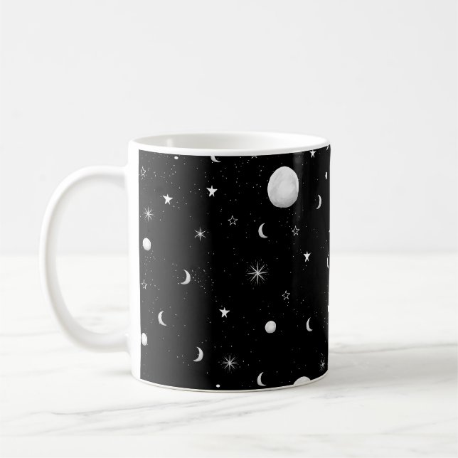 Svartvit Måne och stjärnor Kaffemugg (Vänster)