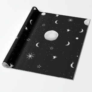 Svartvit Måne och stjärnor Presentpapper