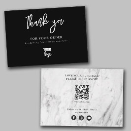 Svartvit marble Business Tack Logotyp Kort