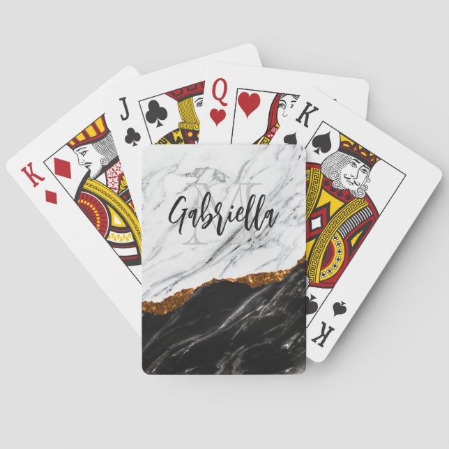 Svartvit marble casinokort (Baksidan)