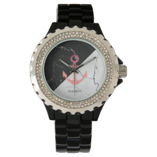 Svartvit Marble-fästpunkt Armbandsur