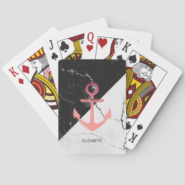 Svartvit Marble-fästpunkt Casinokort (Baksidan)