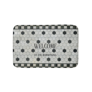 Svartvit marble Hexagon Farmhouse Bathroom Badrumsmatta