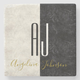 Svartvit marble Initialer Monogrammed Stenunderlägg
