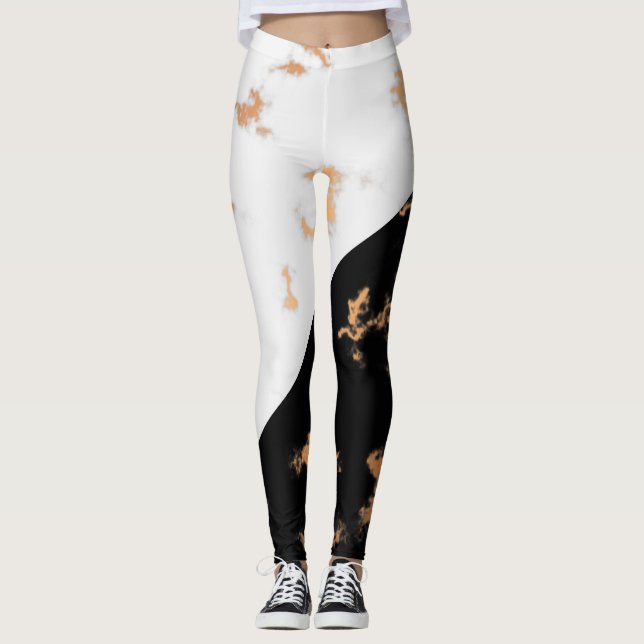 Svartvit marble leggings (Framsida)