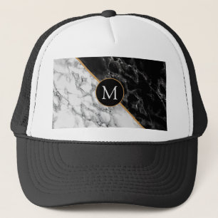 Svartvit marble Monogram Brev Truckerkeps Marble