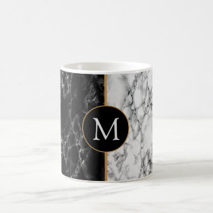 Svartvit marble Mugg ger Anpassningsbar din Brev