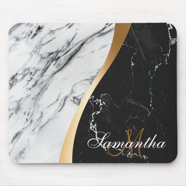 Svartvit marble musmatta (Framsidan)