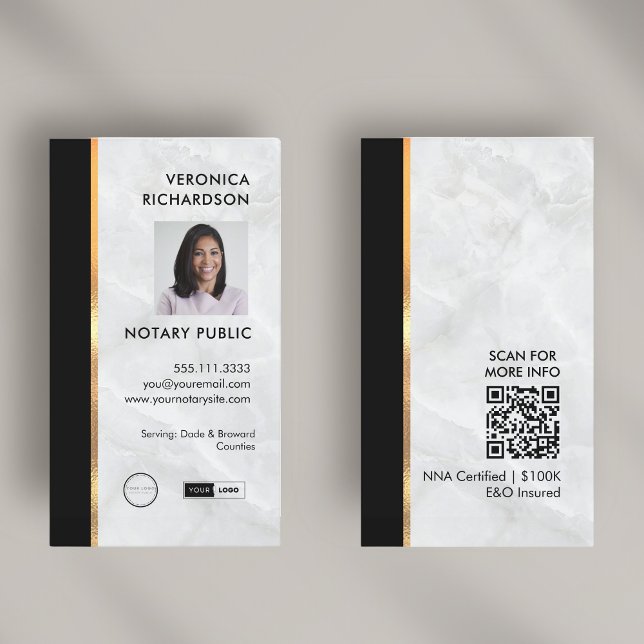 Svartvit marble-Professionell Notary Photo QR Visitkort (Skapare uppladdad)