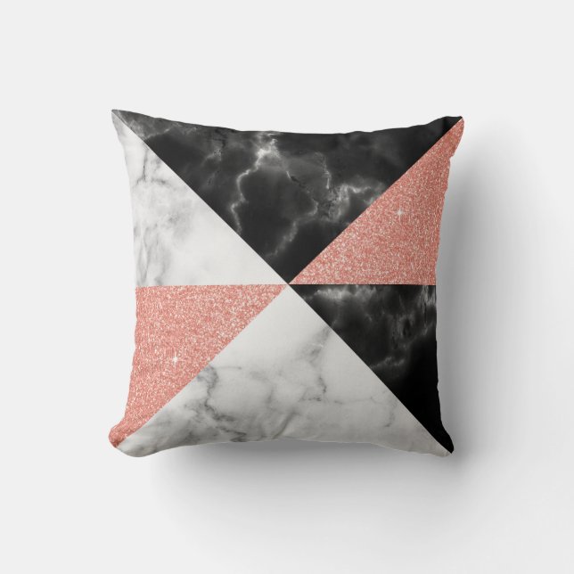 Svartvit marble & Ro Guld Glitter Geometric Kudde (Framsida)