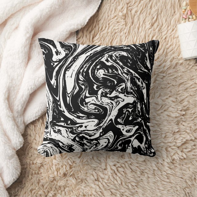 Svartvit Marble Stil Dekorativ kudde (Filt)